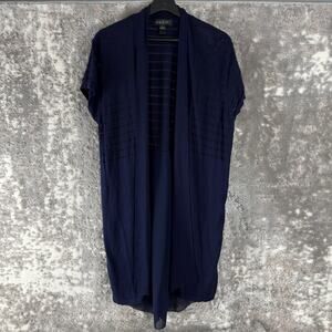 August Silk Size XL Semi Sheer Casual Open Front Cardigan Sweater Blue